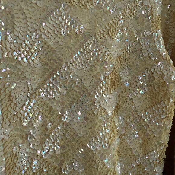 1950s Vintage  Creamy Butter Yellow Sequin Patterned Evening Jacket Blazer XS - Picture 2 of 9